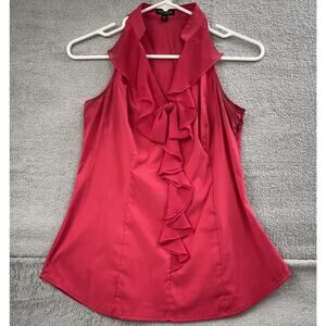 Express Elite Stretch Hot Pink Sleeveless Ladies Top with Sheer Front Ruffle, XS